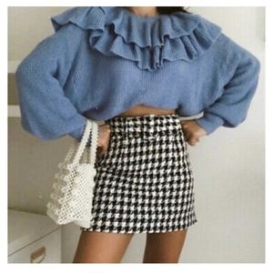 Zara belted houndstooth mini skirt